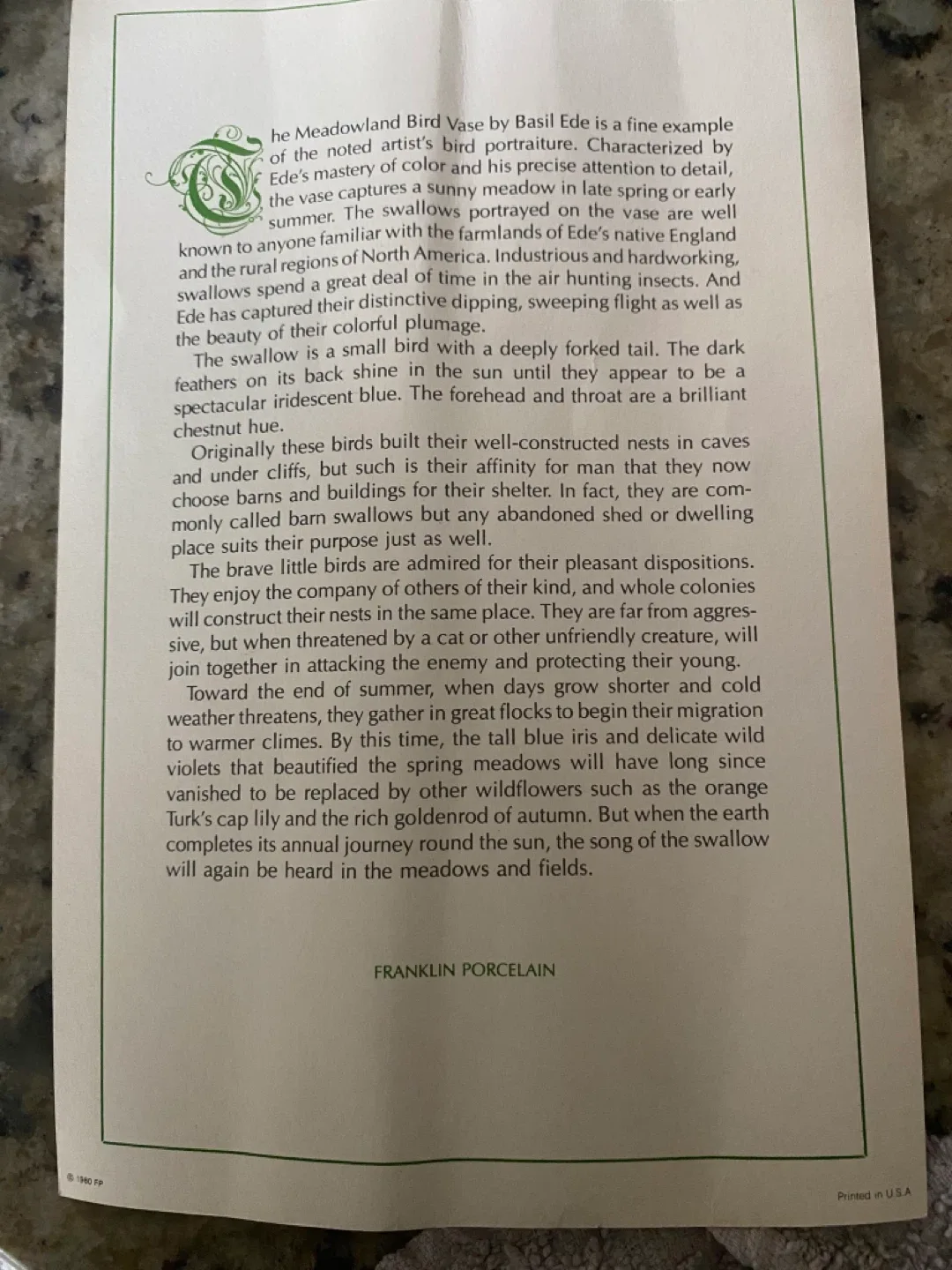 Franklin Porcelain The Meadowland Bird Vase by Basil Ede image indicator(4)