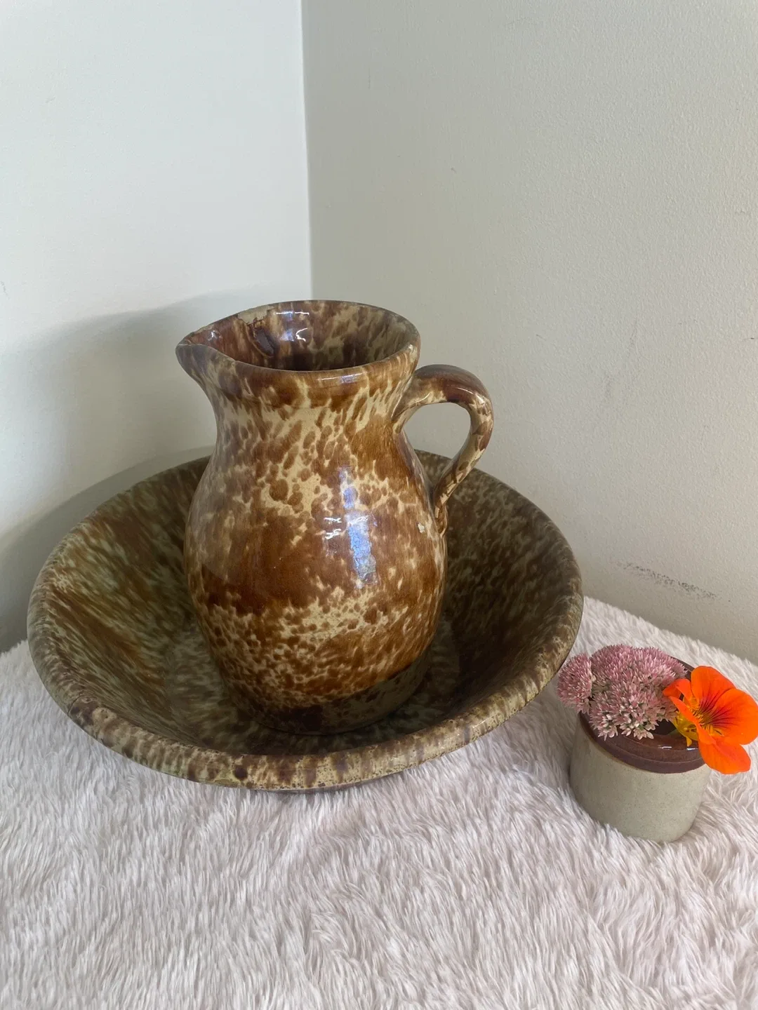 Antique Bennington Pitcher & Bowl - Late 1800’s thumbnail