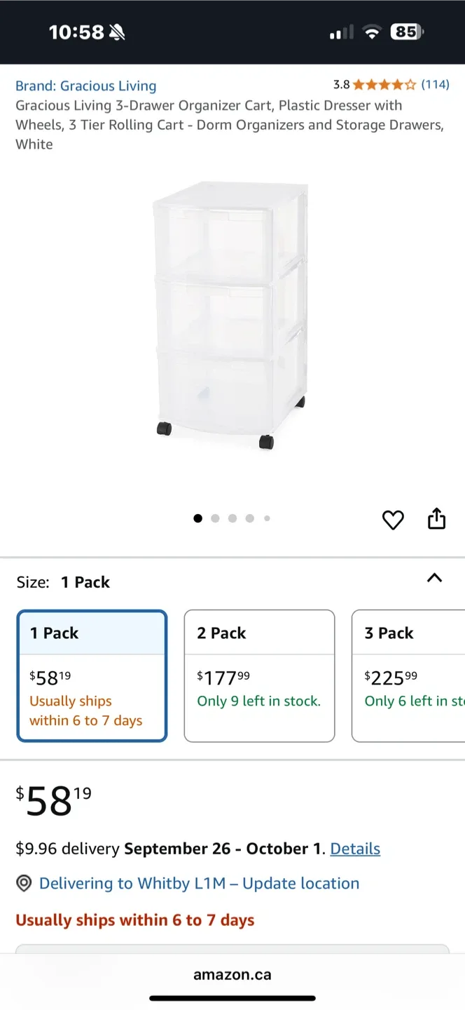 Gracious Living 3-Drawer Organizer Cart thumbnail