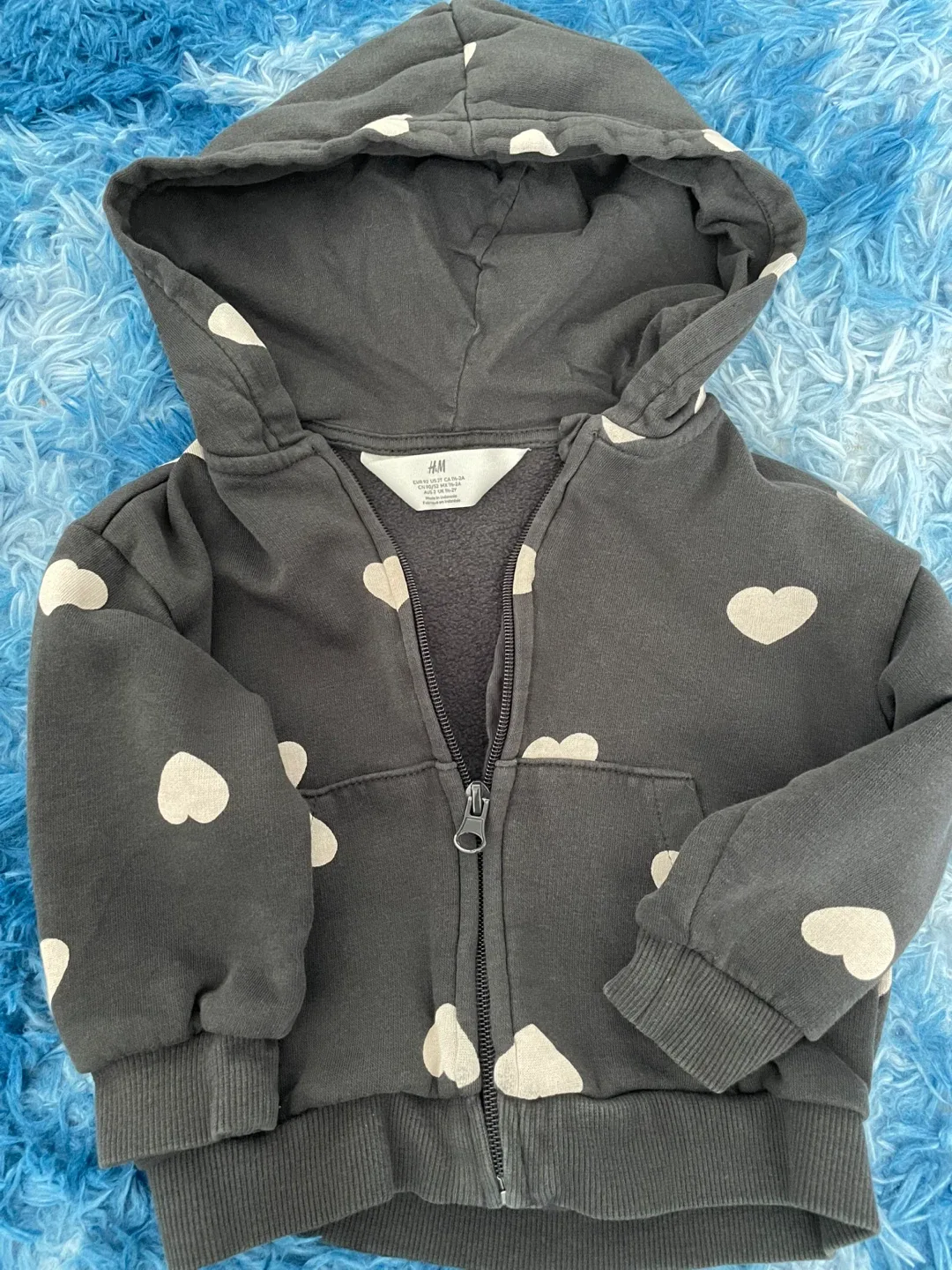 H&M Kids Gray Heart Print Zip-Up Hoodie thumbnail