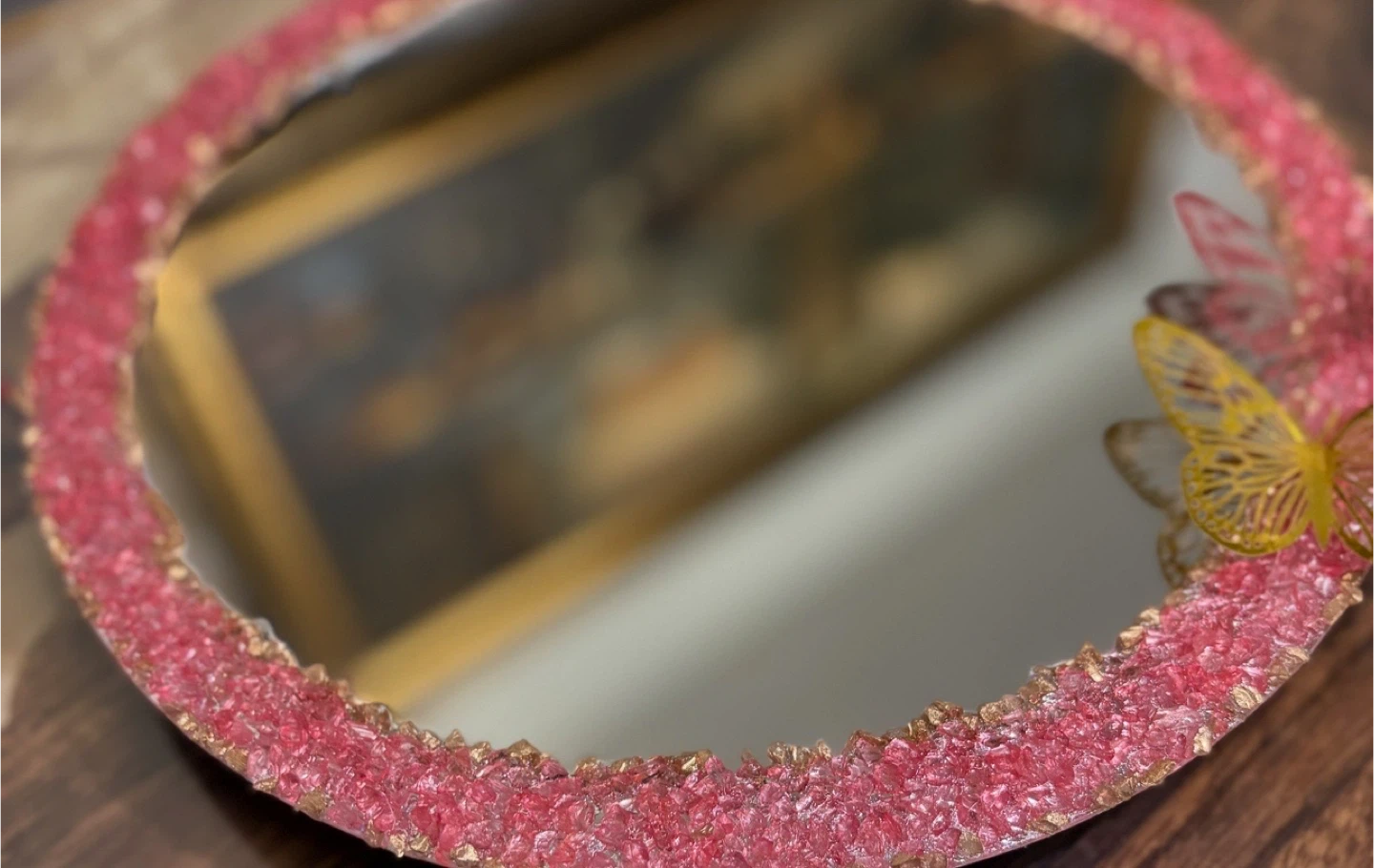 Pink and gold stone and Butterfly MirrorTray