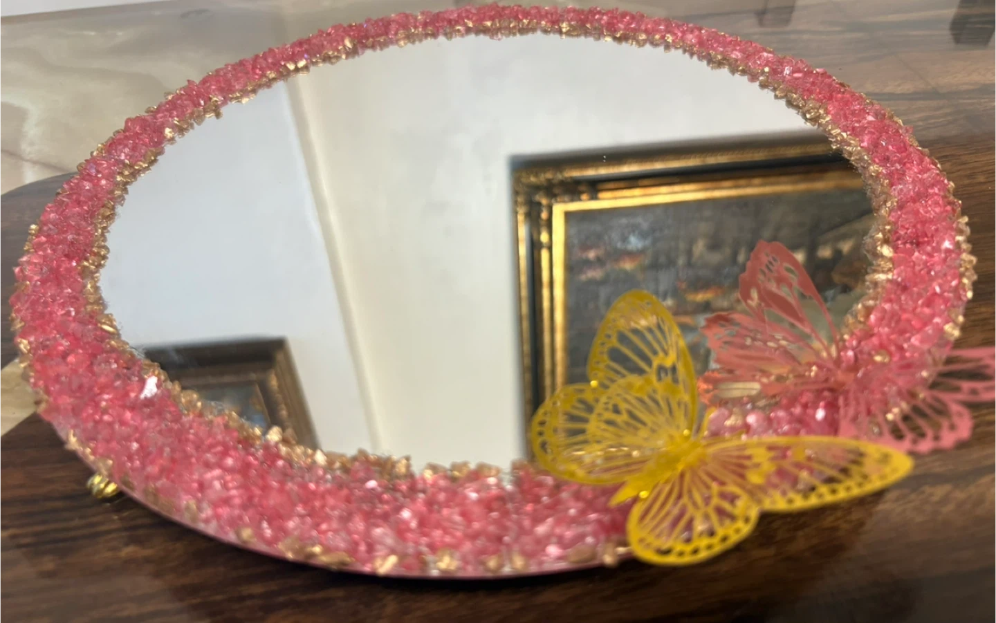 Pink and gold stone and Butterfly MirrorTray - photo 5