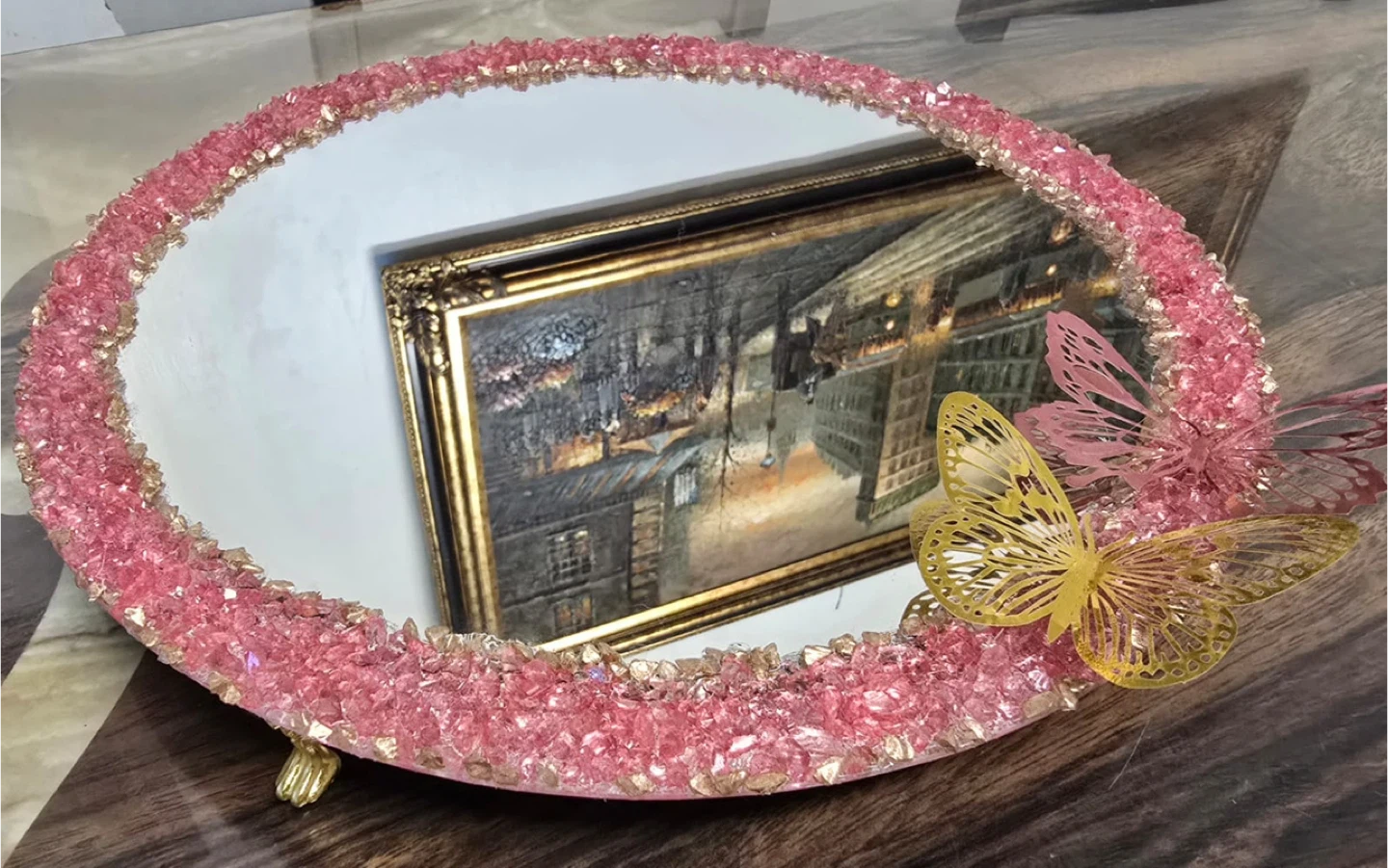 Pink and gold stone and Butterfly MirrorTray - photo 4