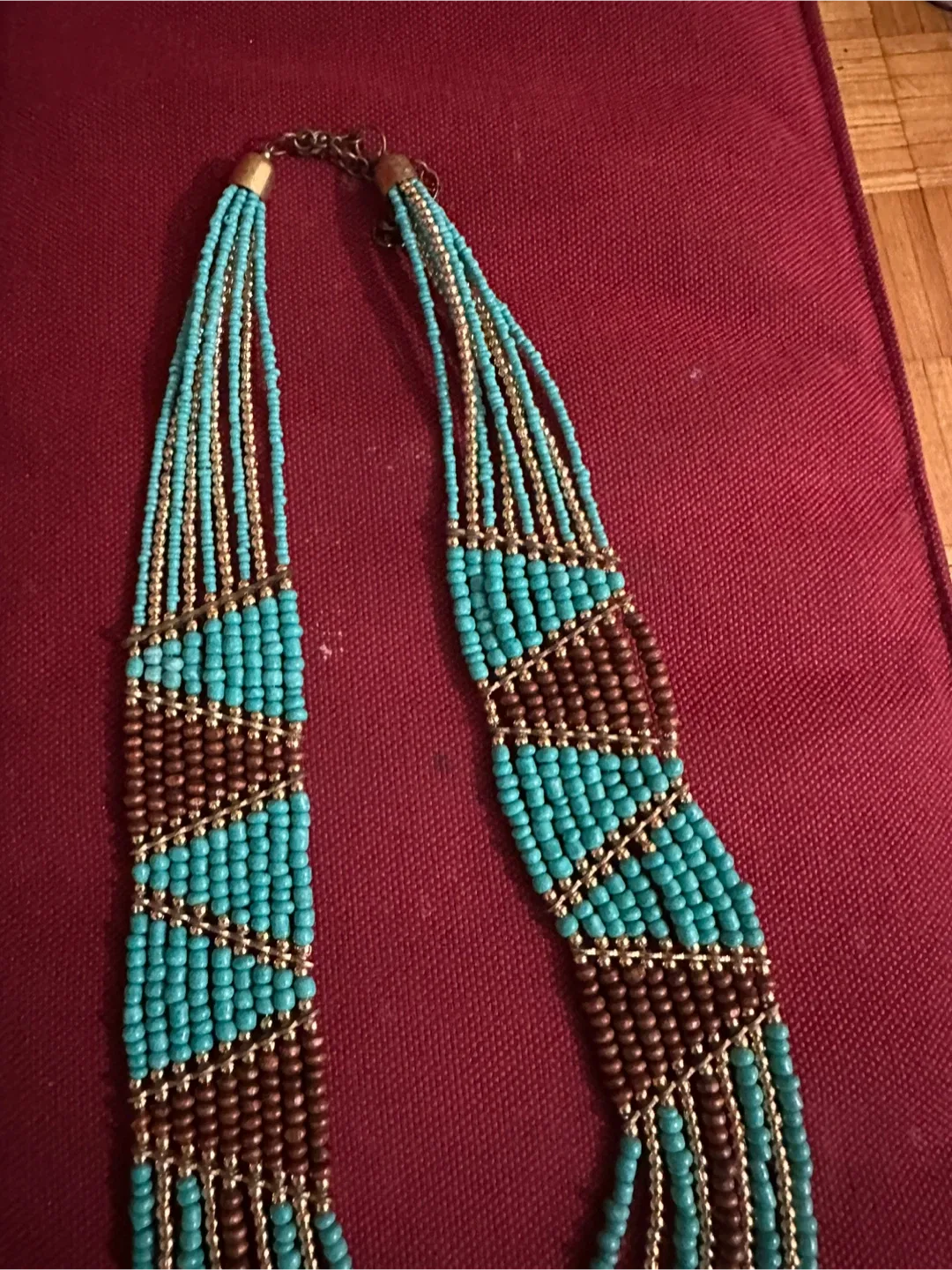 Beaded Layered Necklace - Turquoise and Brown image indicator(2)