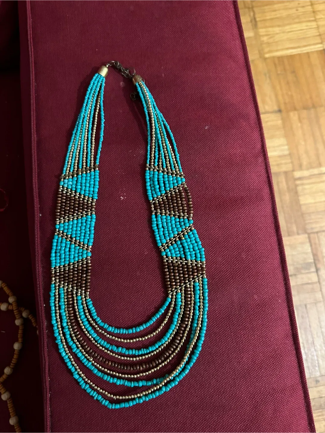 Beaded Layered Necklace - Turquoise and Brown image indicator(3)