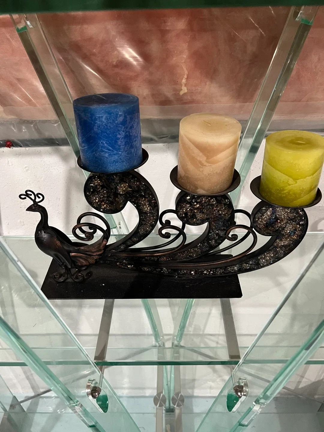 Peacock Candle Holder with Three Candles thumbnail