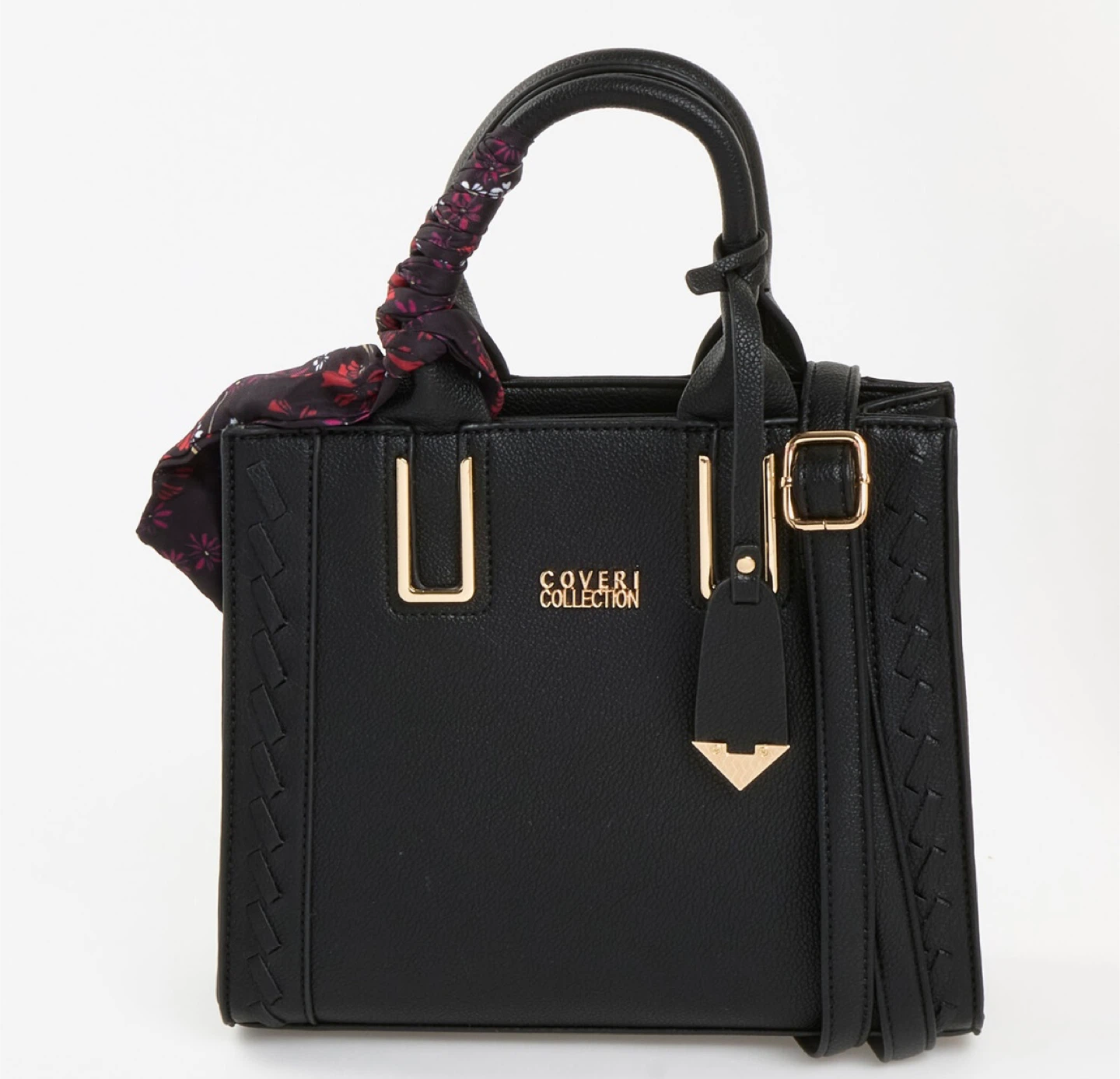 Coveri Collection Black Handbag with Scarf