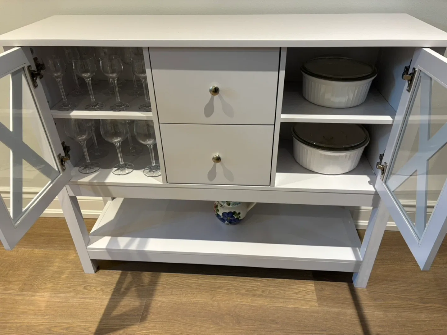 White Accent Cabinet with Glass Doors thumbnail
