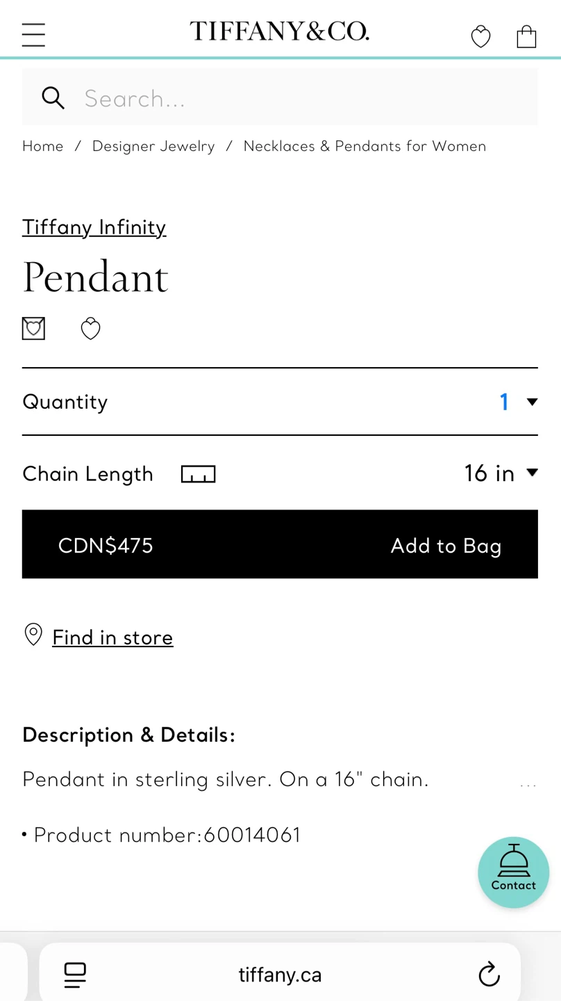 Tiffany & Co. Infinity Pendant Necklace, 16 inch $350 - photo 3