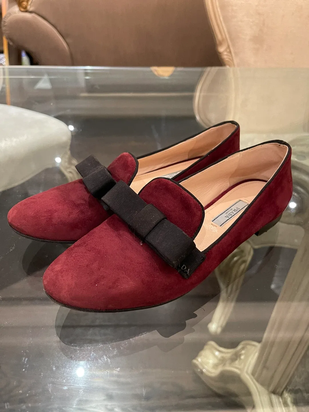 Prada Burgundy Suede Loafers - size 36.5 thumbnail