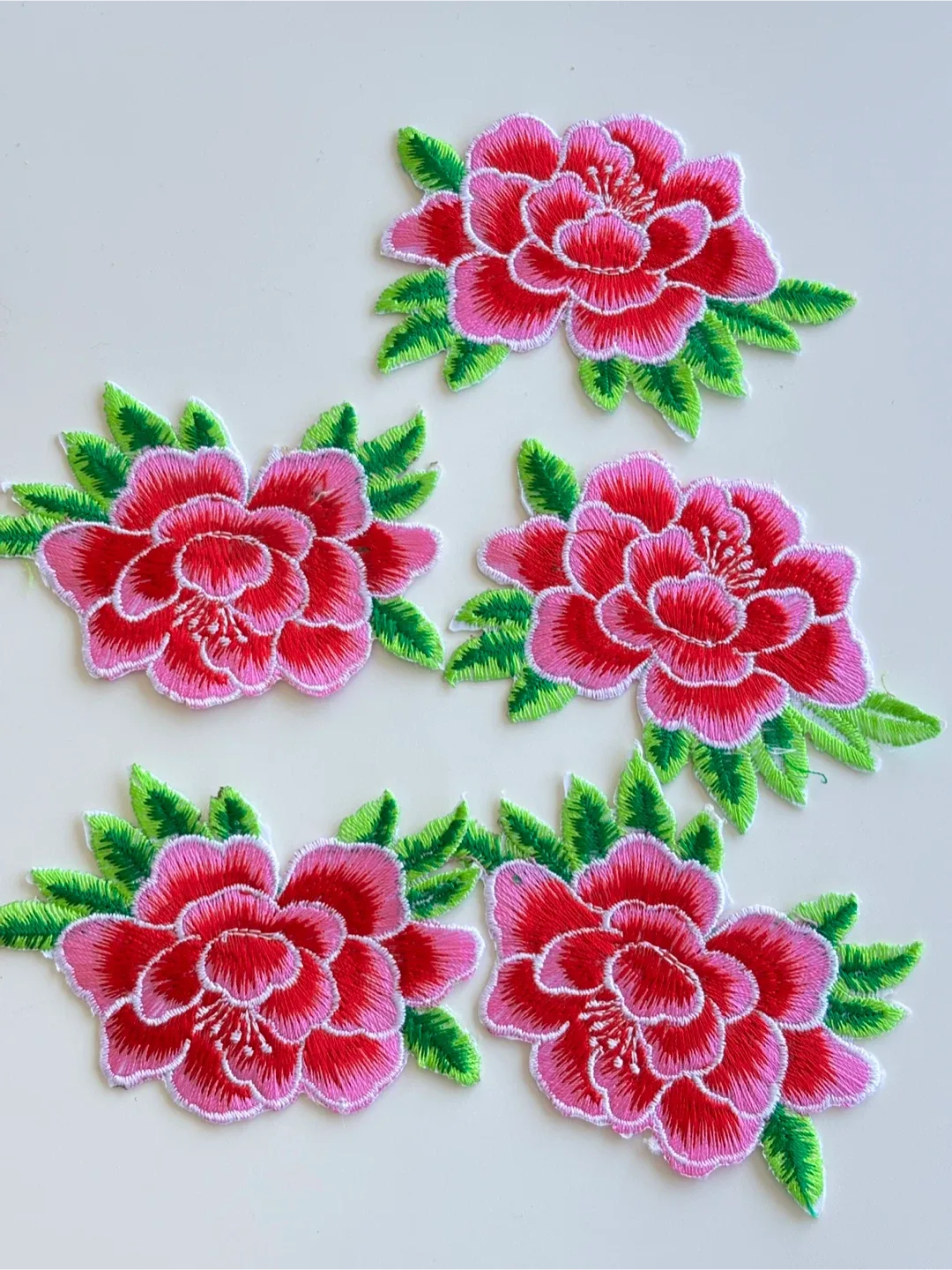 Embroidered pink lotus Flower iron on patches, Set of 5 thumbnail