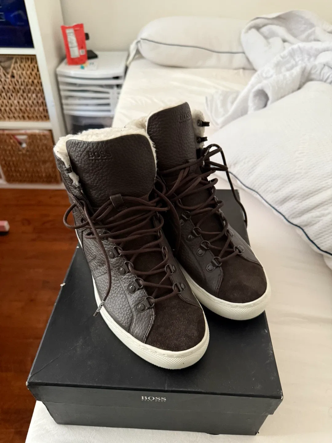 Hugo Boss Brown Leather High-Top Sneakers - Size 43 thumbnail