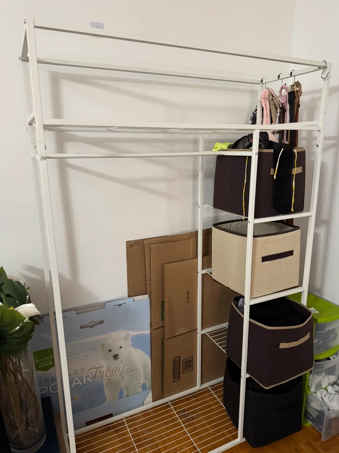 White Garment Rack with Shelves