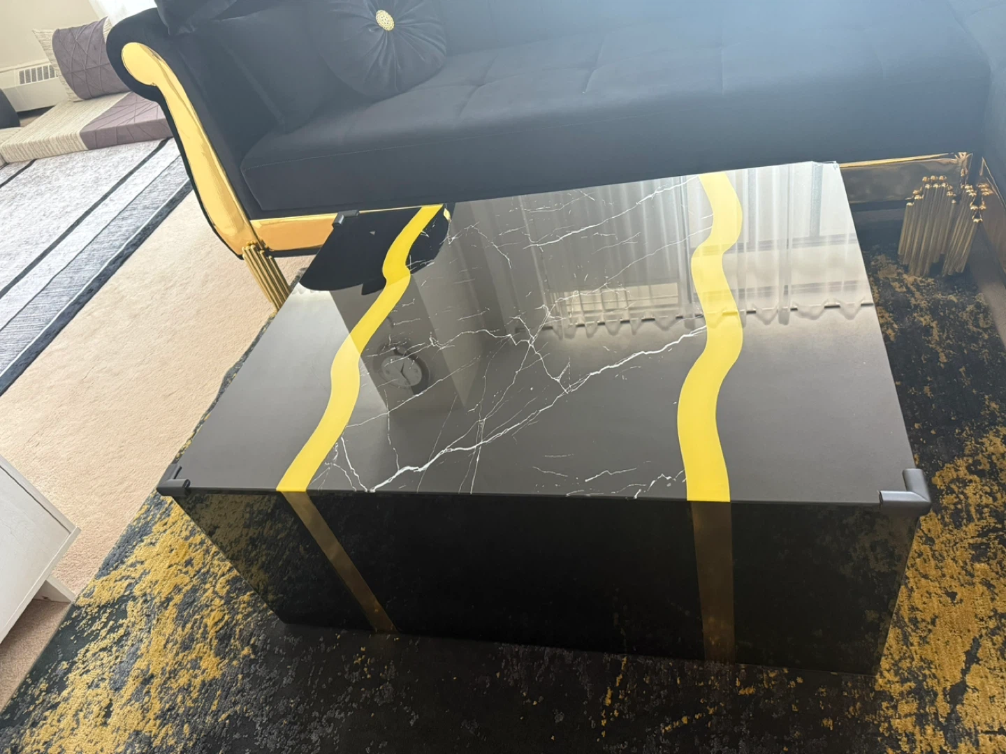 Black Marble Coffee Table with Yellow Accents - photo 2