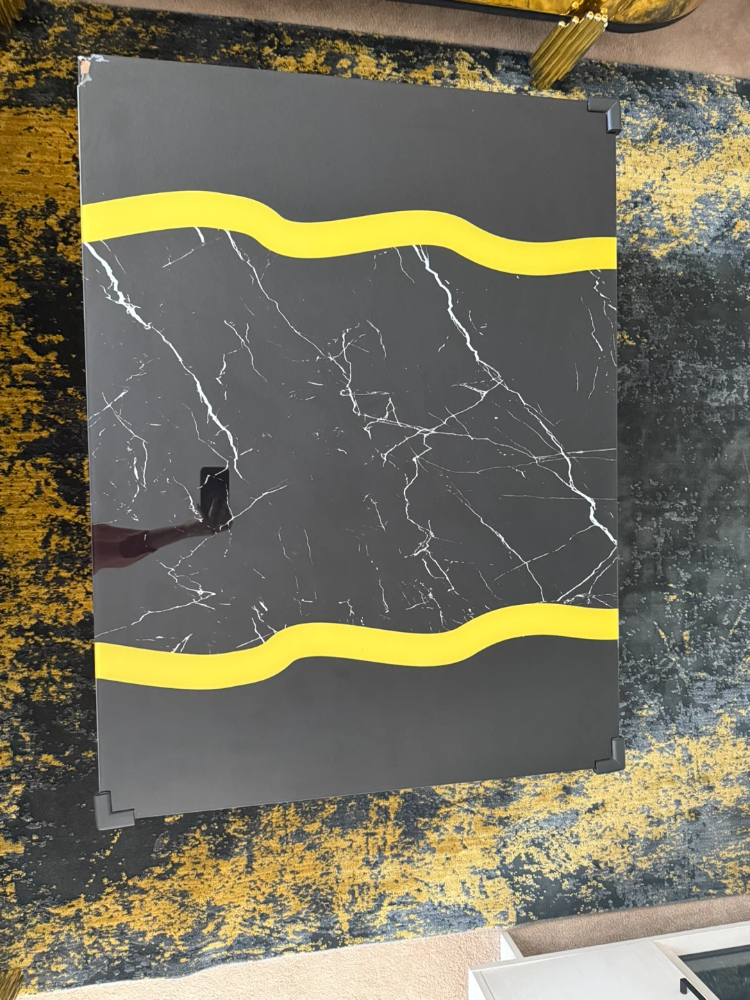 Black Marble Coffee Table with Yellow Accents - photo 4