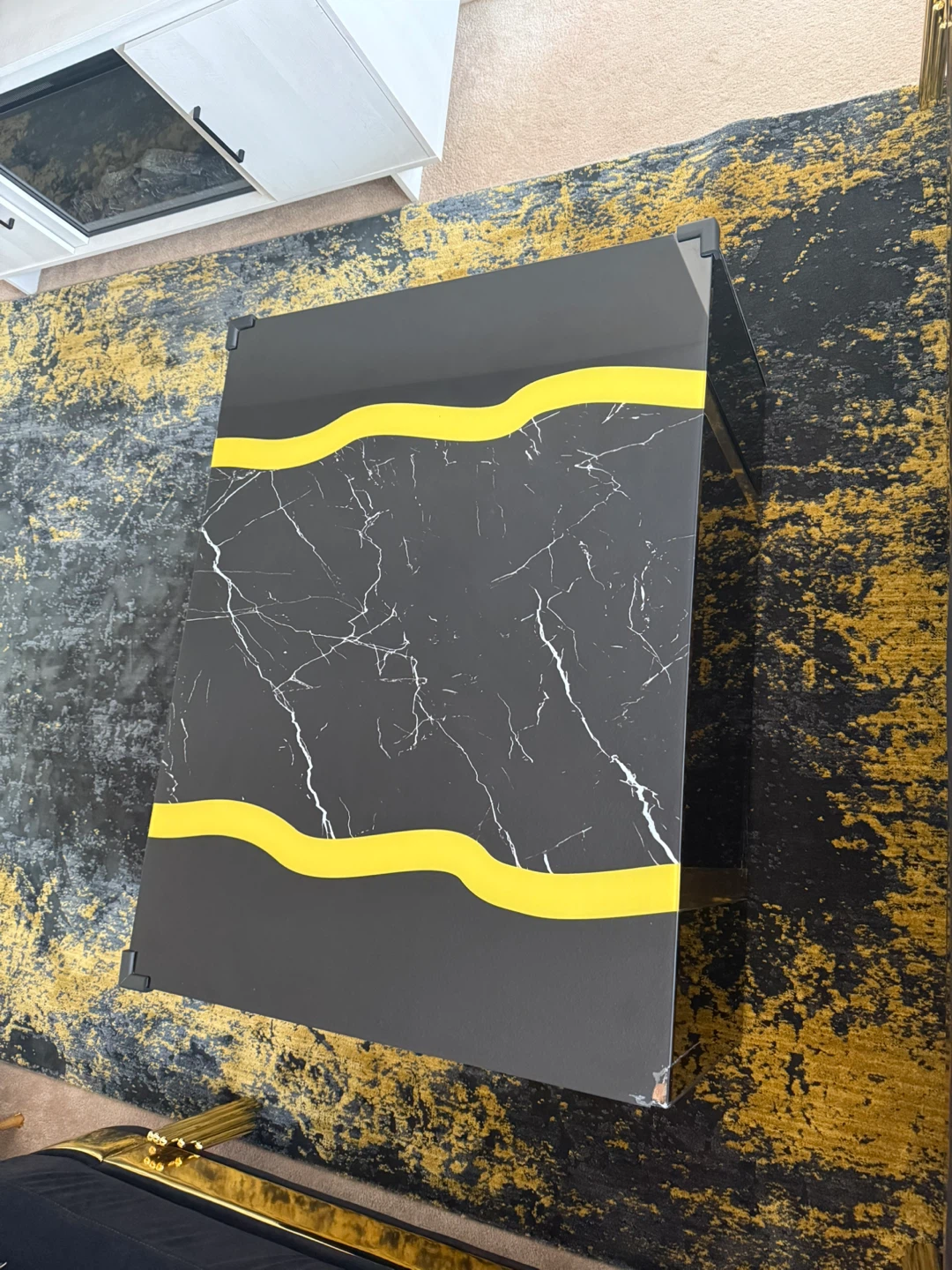 Black Marble Coffee Table with Yellow Accents - photo 3