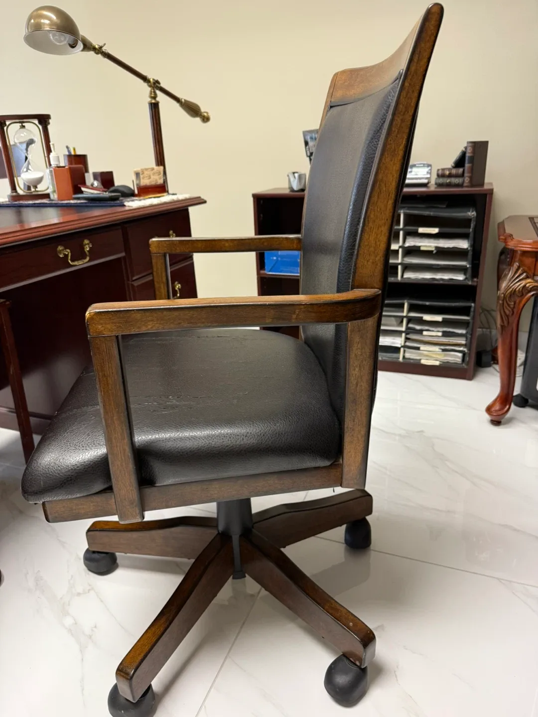 Wood & Black Leather Office Chair image indicator(2)