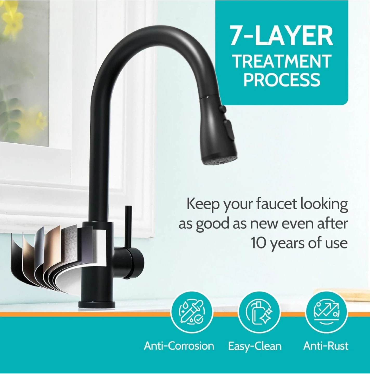 Pull Down Kitchen Faucet stainless steel black and silver