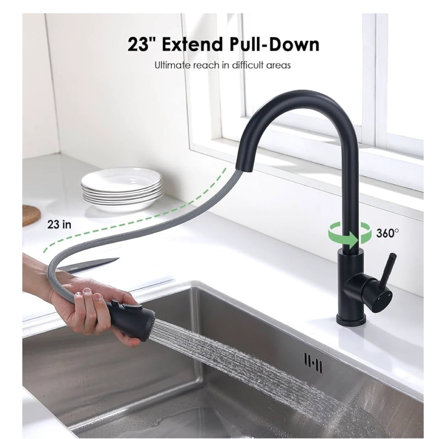 Pull Down Kitchen Faucet stainless steel black and silver - photo 5