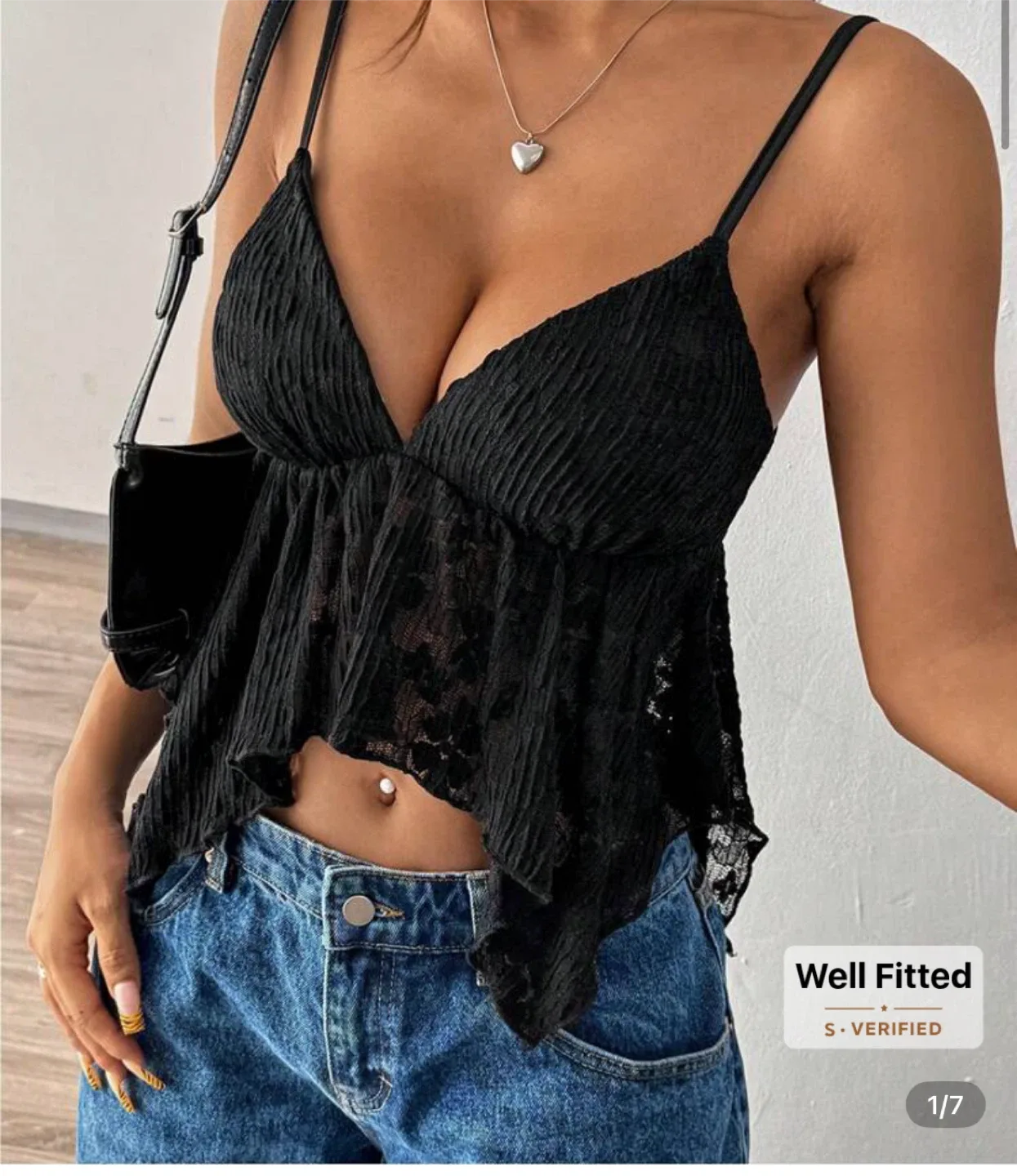 Black Lace Cami Top - Size S thumbnail