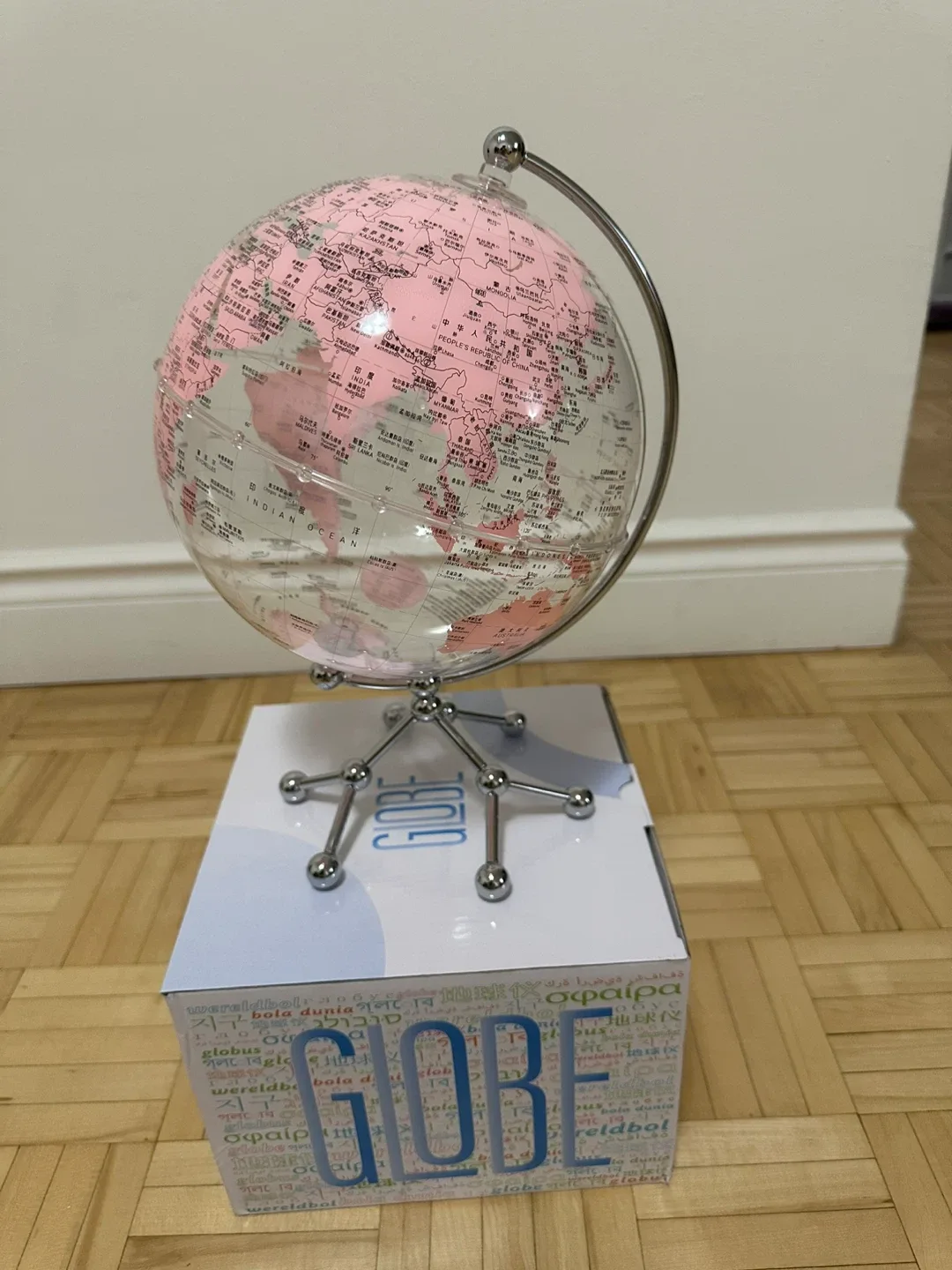 Pink Globe with Silver Stand