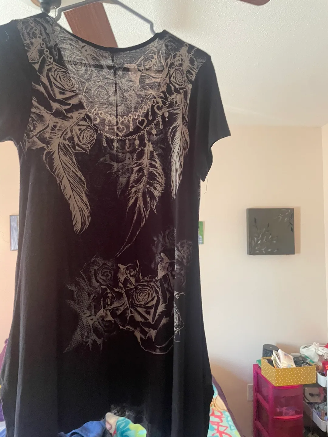 Black Tunic Top with Rose & Feather Design image indicator(5)