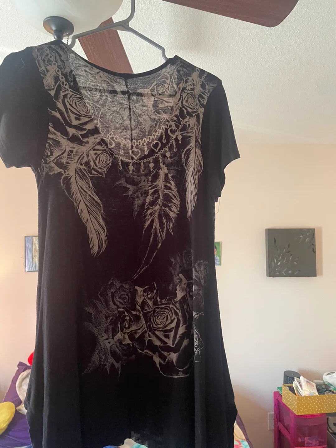 Black Tunic Top with Rose & Feather Design image indicator(3)