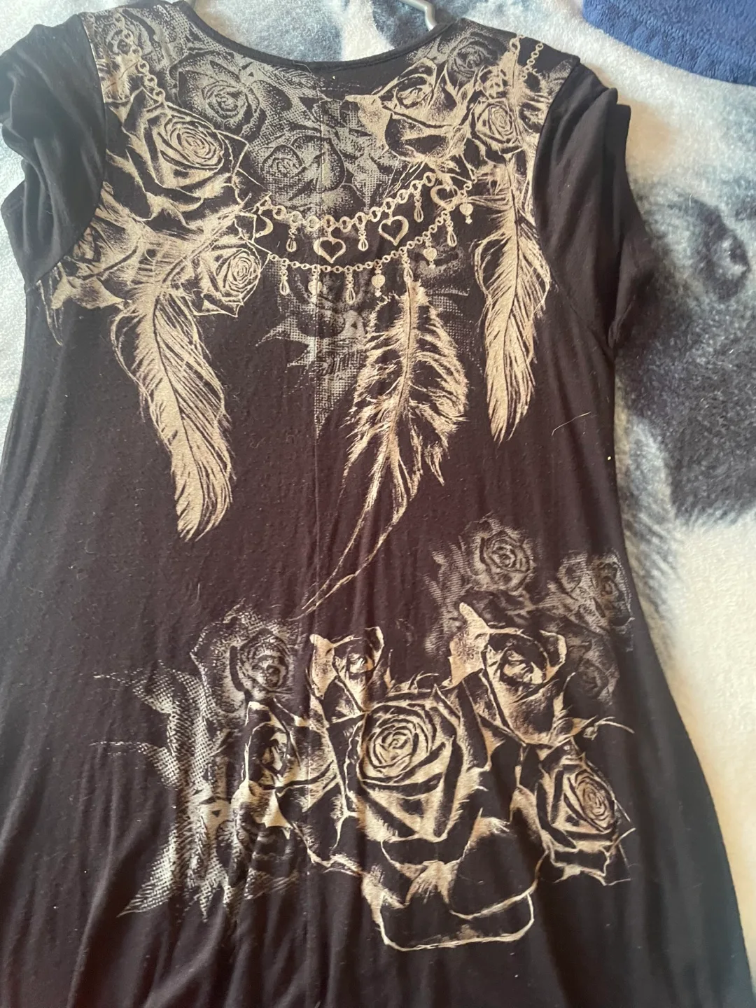 Black Tunic Top with Rose & Feather Design image indicator(6)