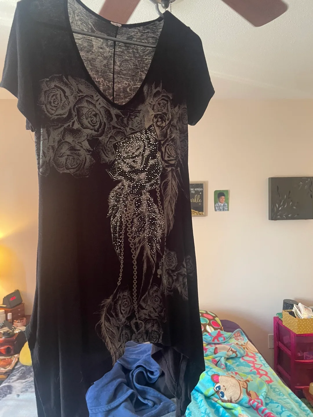 Black Tunic Top with Rose & Feather Design image indicator(4)
