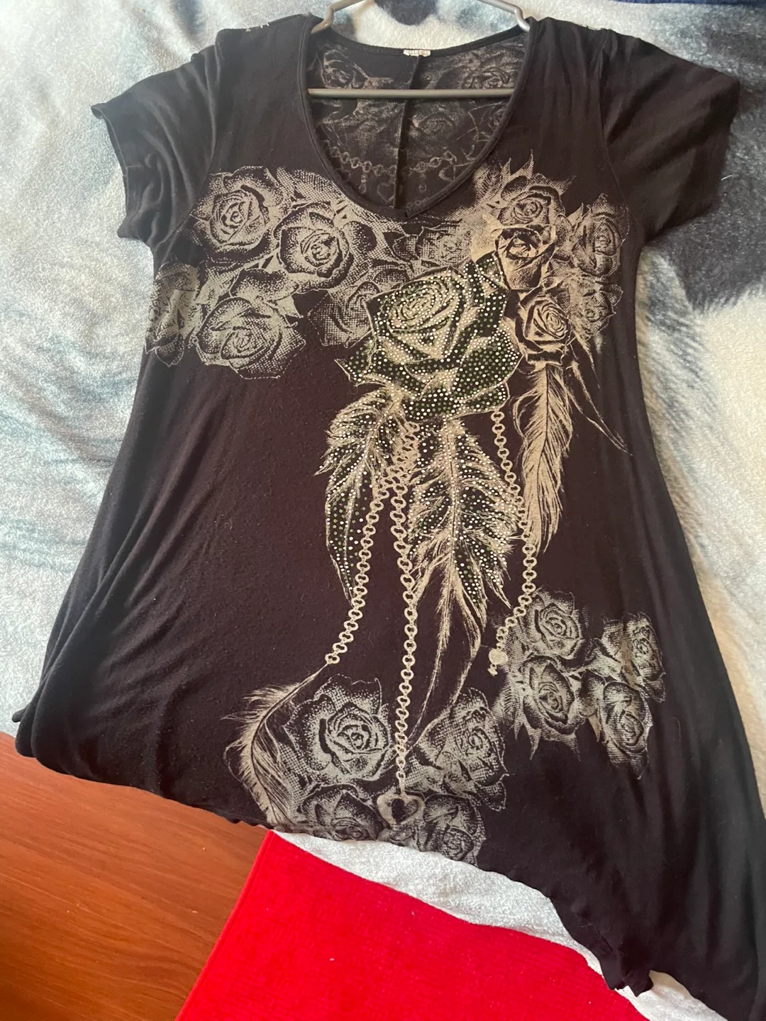 Black Tunic Top with Rose & Feather Design image indicator(2)