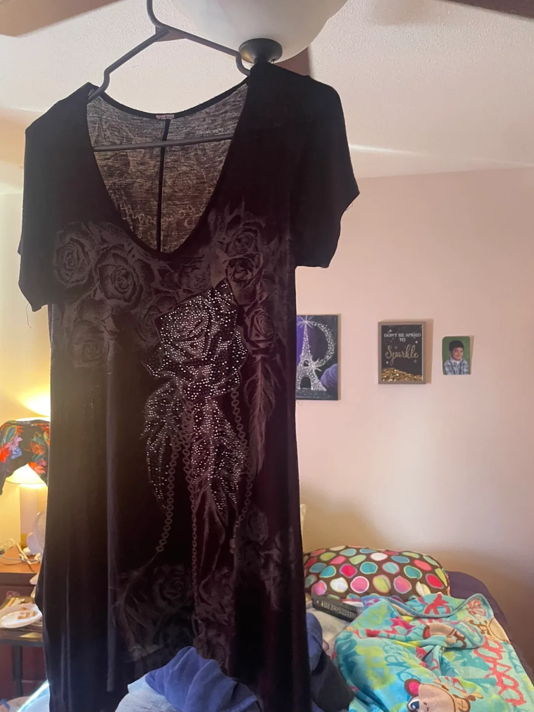 Black Tunic Top with Rose & Feather Design image indicator(9)
