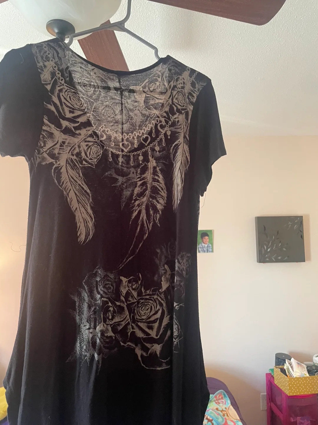 Black Tunic Top with Rose & Feather Design image indicator(10)