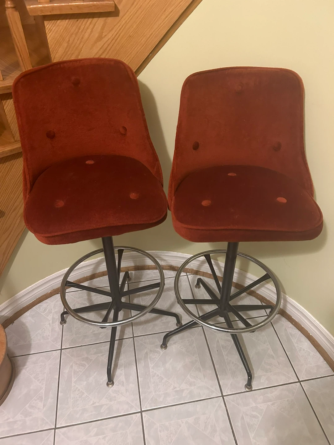 Pair of Burgundy  Velvet Bar Stools