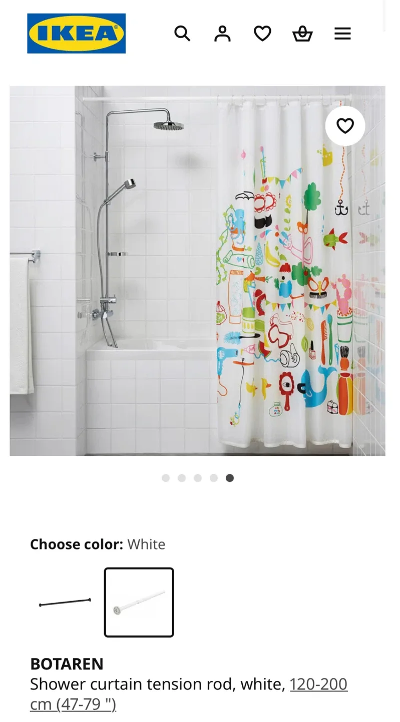 🆕IKEA BOTAREN Shower Curtain Tension Rod - White image indicator(5)