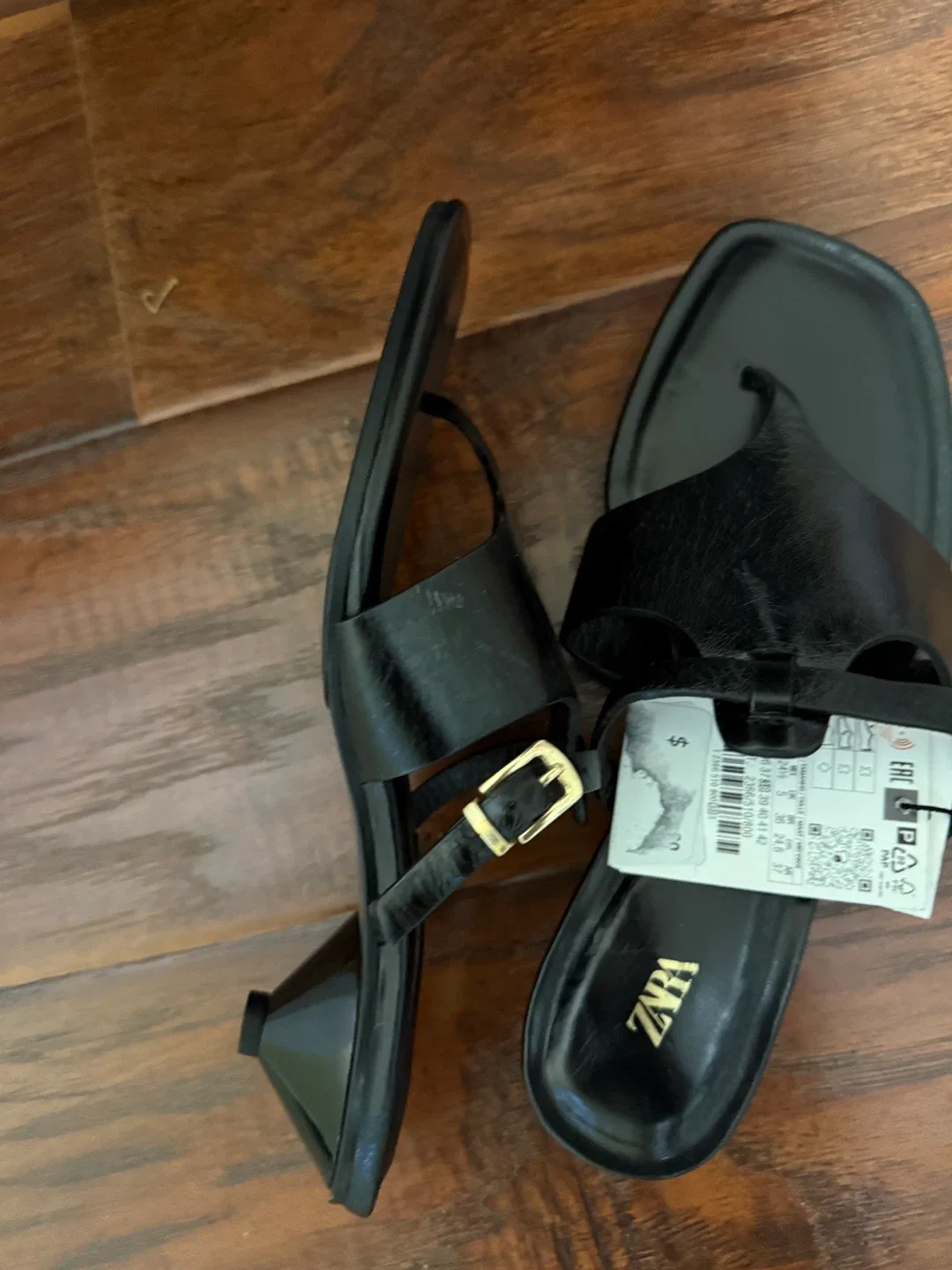 Zara Black Heeled Thong Sandals - Size 38 image indicator(3)