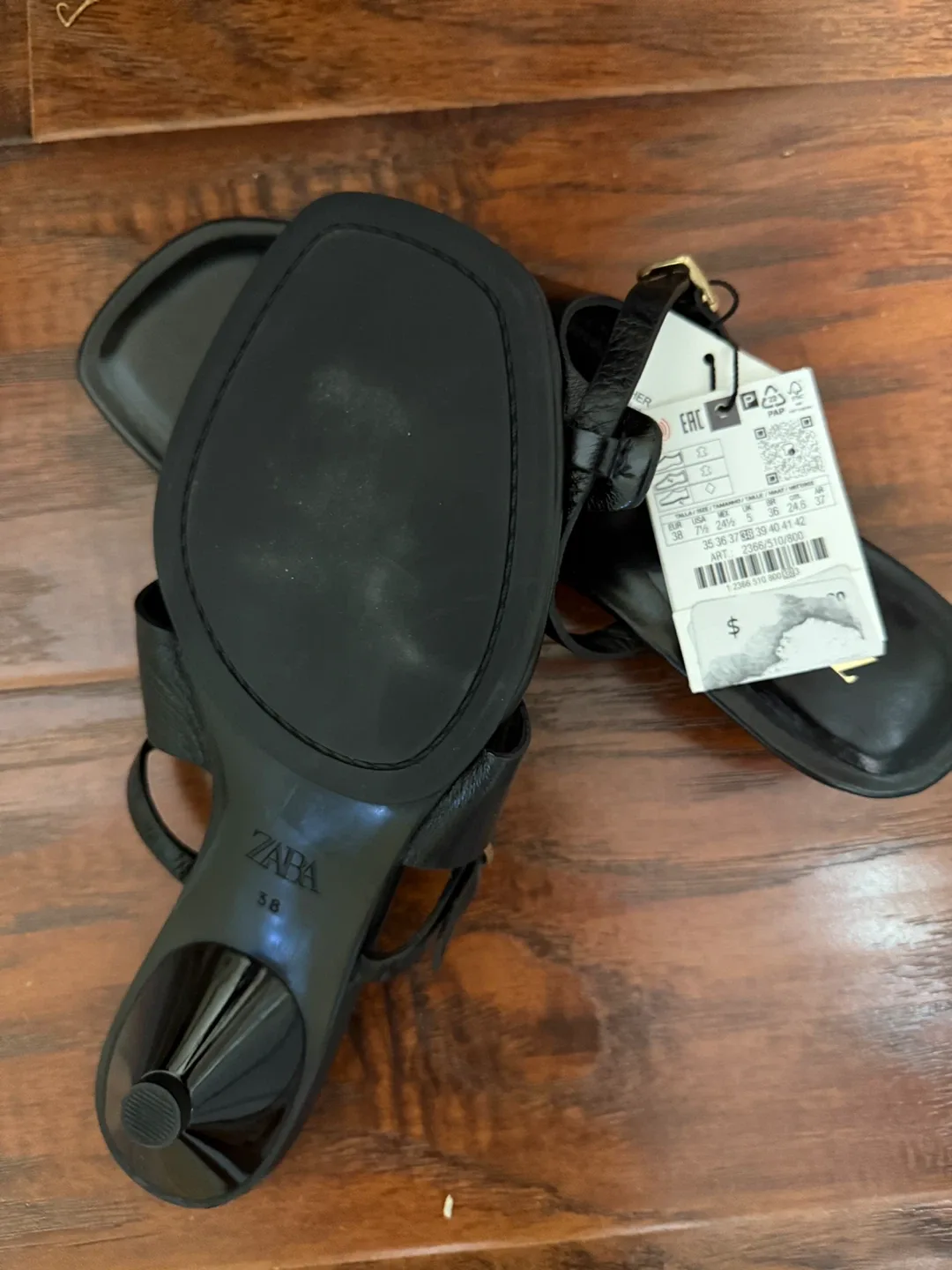 Zara Black Heeled Thong Sandals - Size 38 image indicator(2)