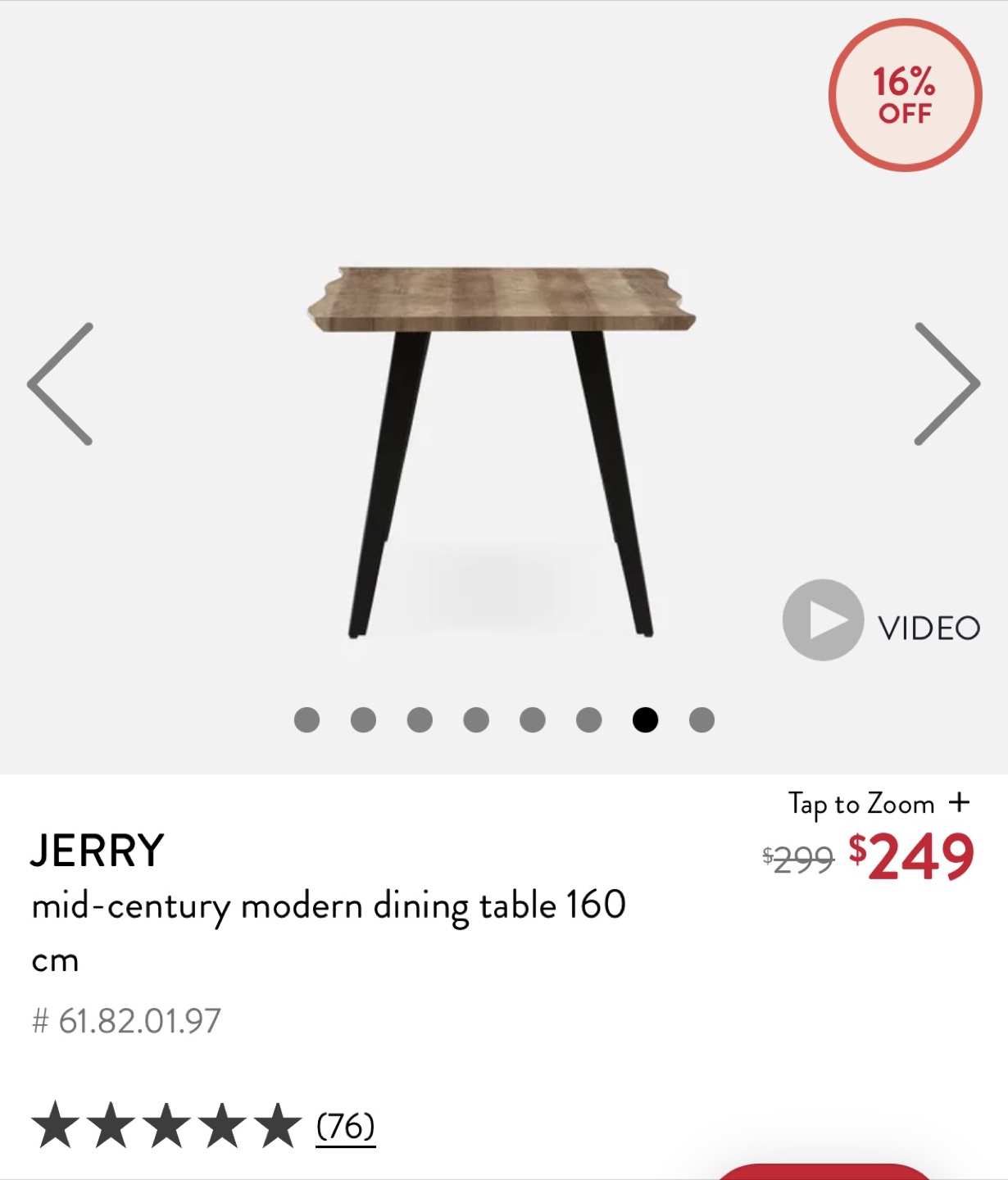 Mid-Century Modern Dining Table 160cm