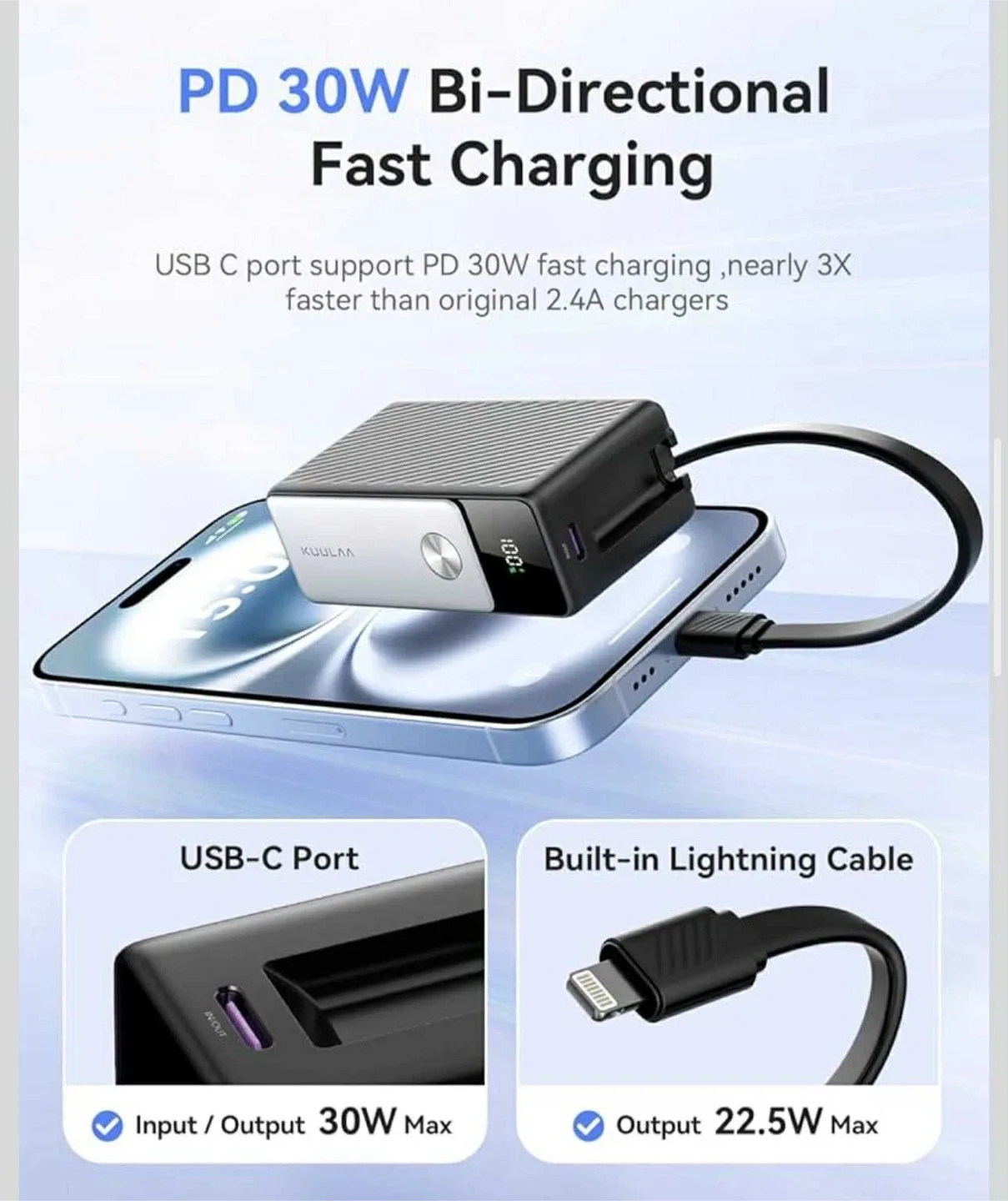 KUULAA KL-CD71 5000mAh 3-in-1 Portable Charger image indicator(3)