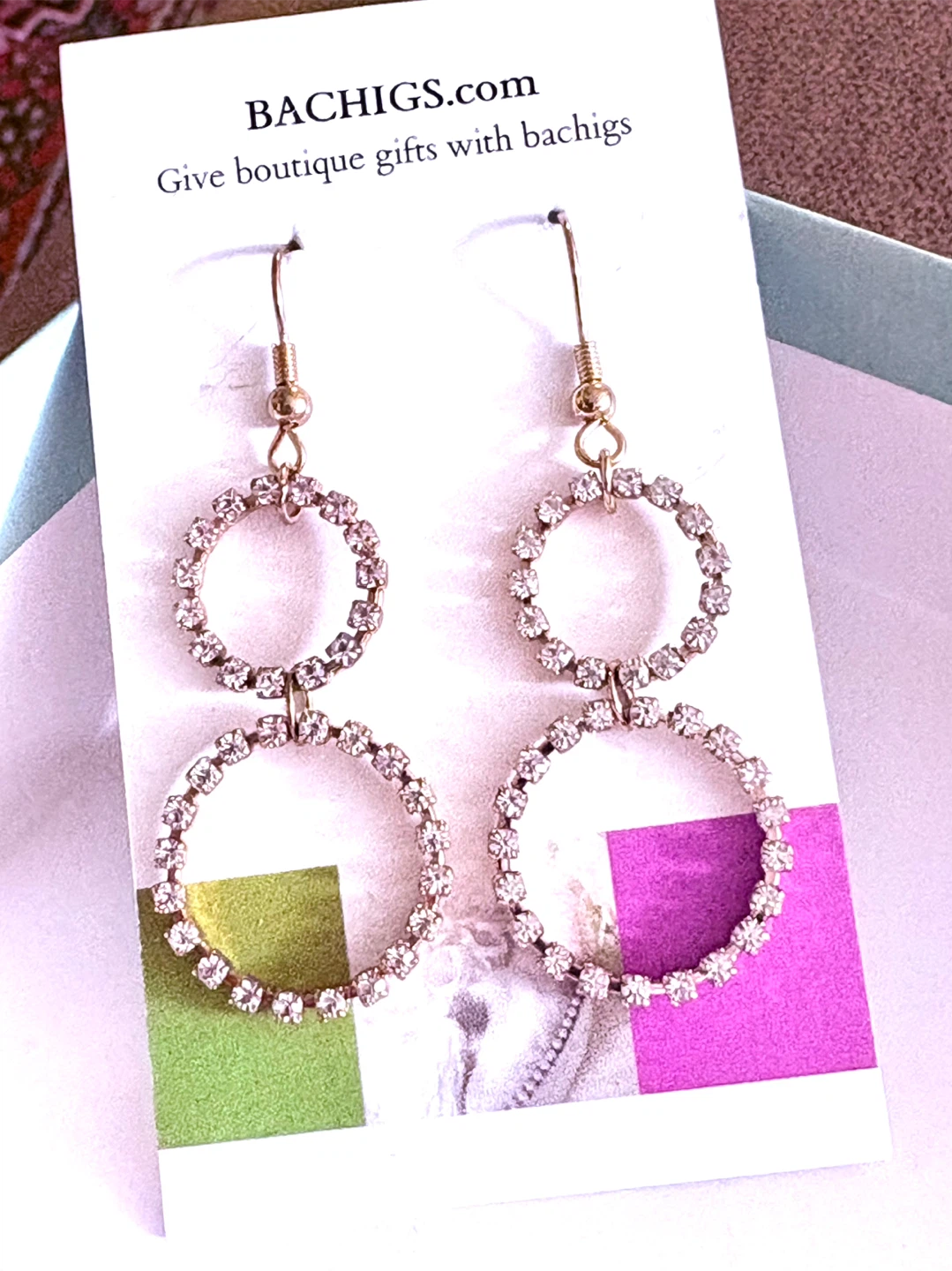 Gold Rhinestone Circle Drop Earrings, new