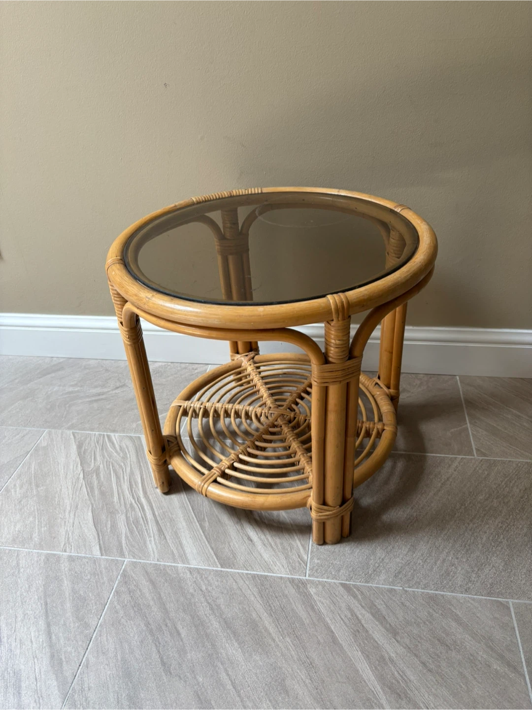 Rattan Side Table with Glass Top - photo 2