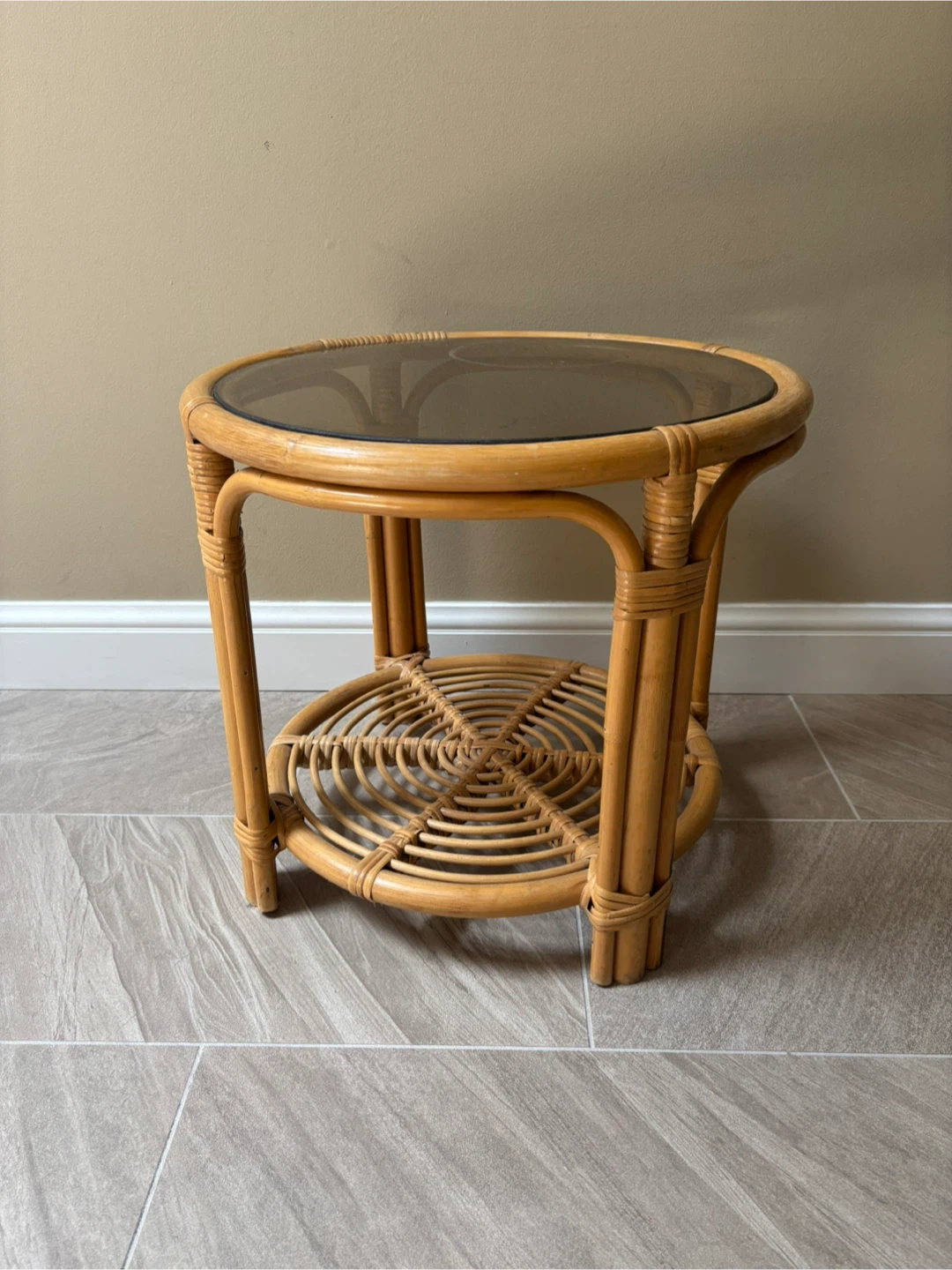 Rattan Side Table with Glass Top