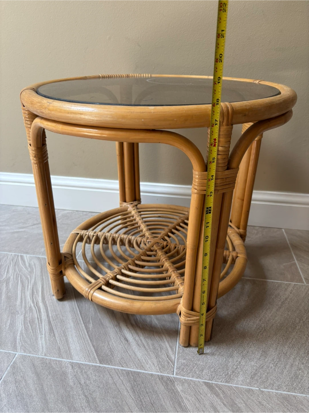 Rattan Side Table with Glass Top - photo 4