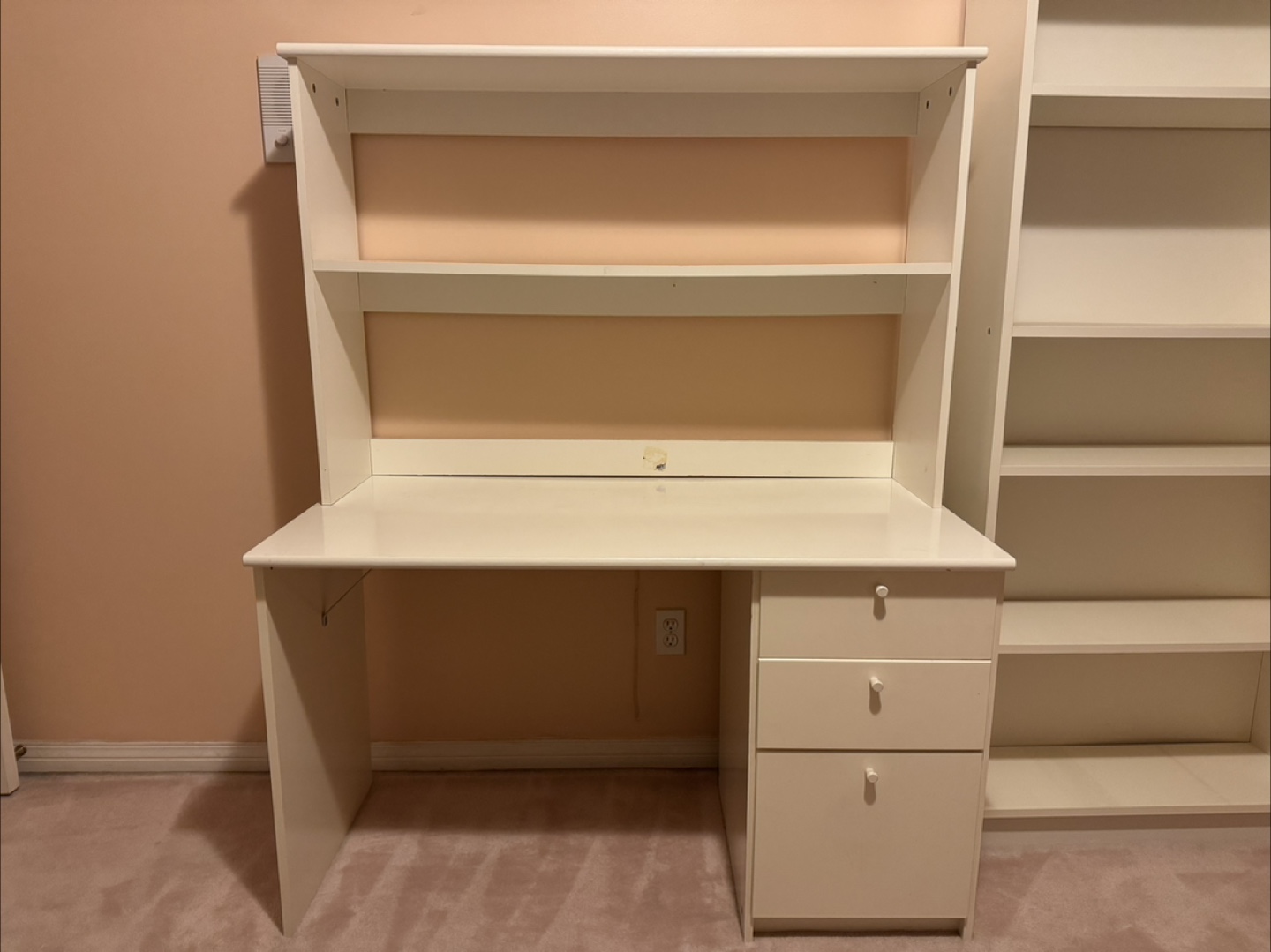 White Wooden Desk with Drawers