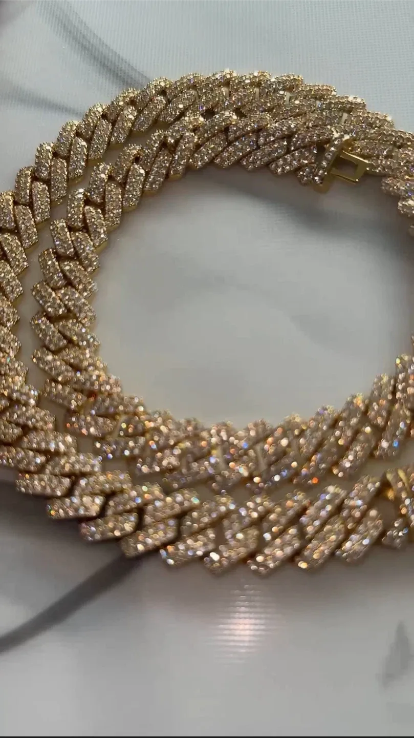 14 MM Cuban link chain , set with Natural Zircons thumbnail