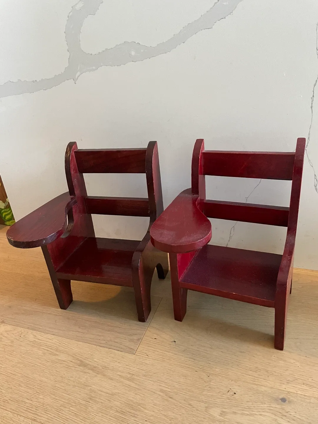 Two Vintage Style Dark Red doll Chairs thumbnail