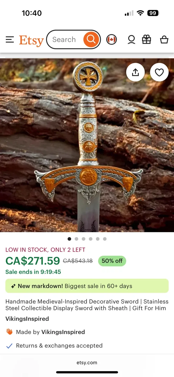 Handmade Decorative Crusader Sword - 47 Inches image indicator(7)