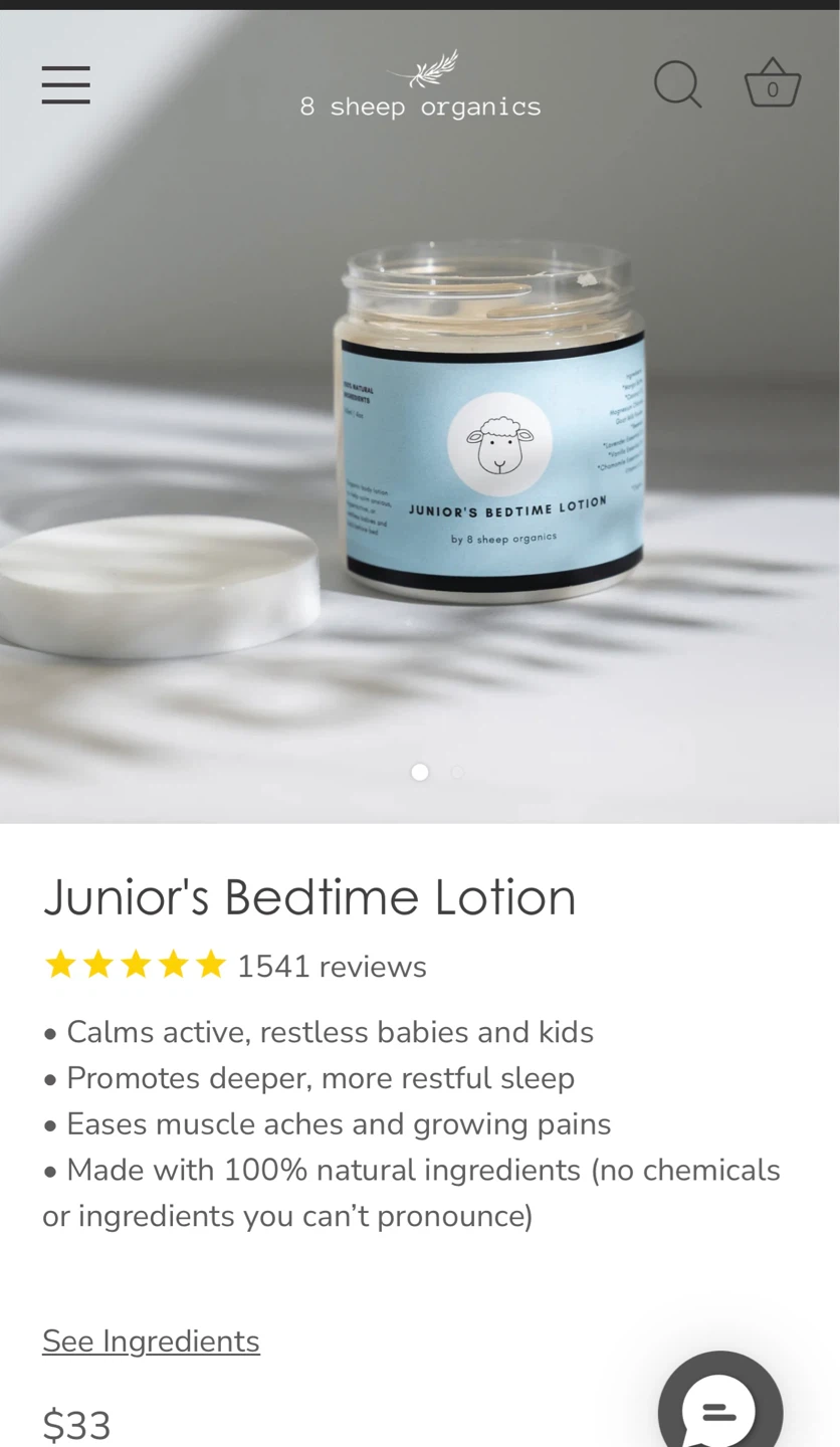 Junior's Bedtime Lotion by 8 Sheep Organics
