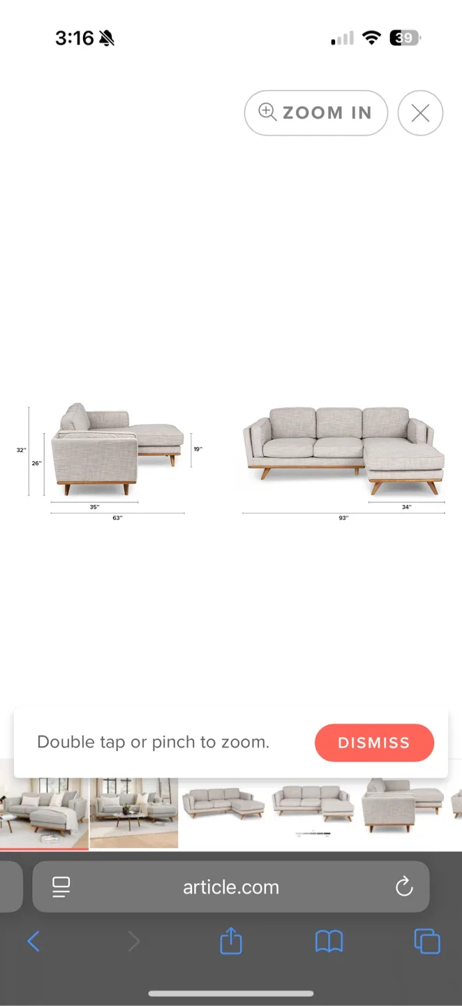 ARTICLE Timber Right Sectional - 93” Rain Cloud Gray image indicator(9)