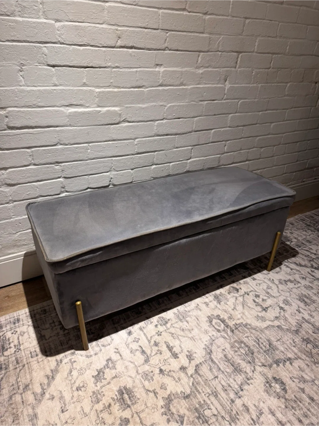 Grey Velvet Storage Ottoman Bench thumbnail