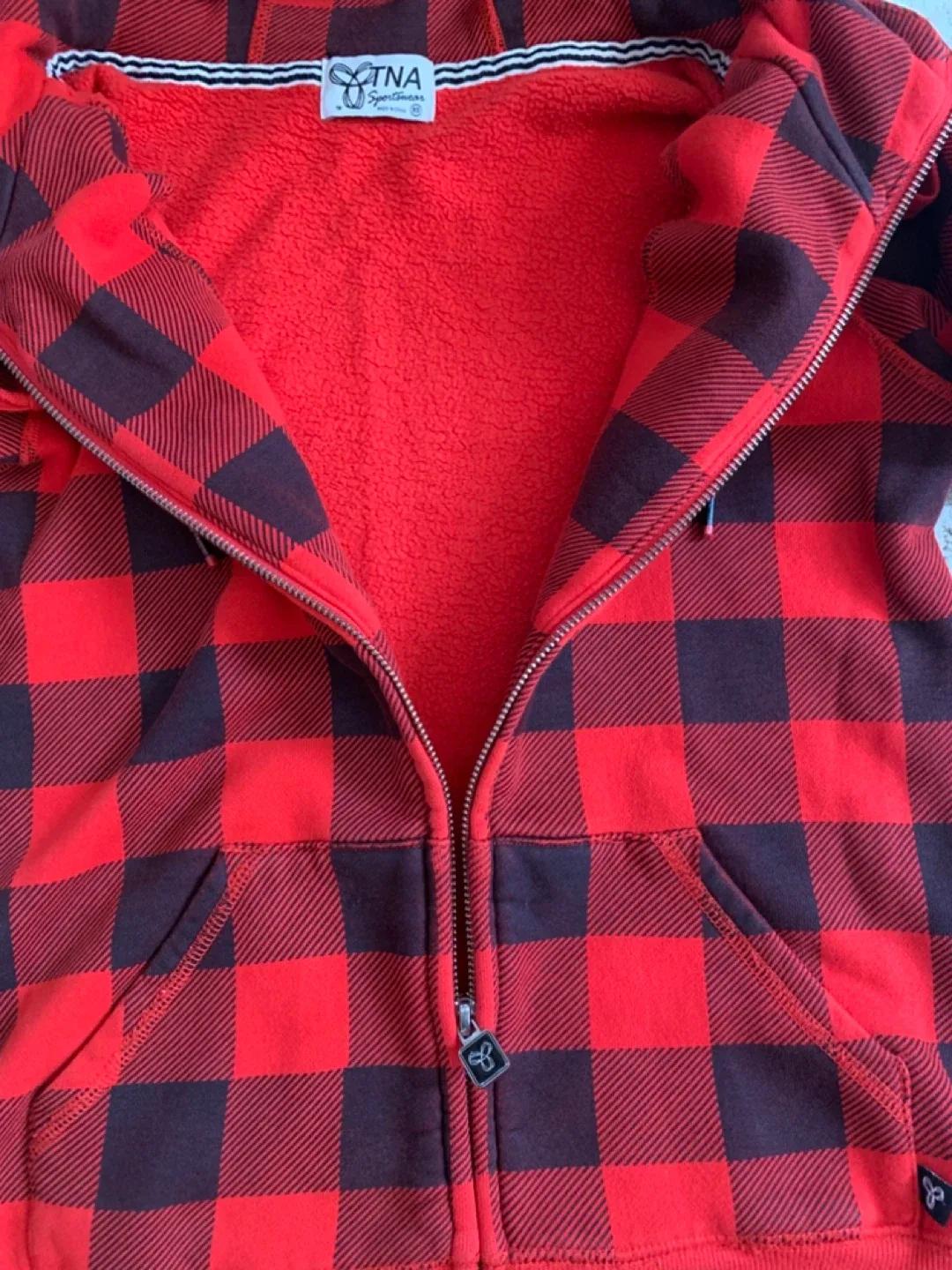 TNA Red & Black Plaid Zip-Up Hoodie image indicator(4)